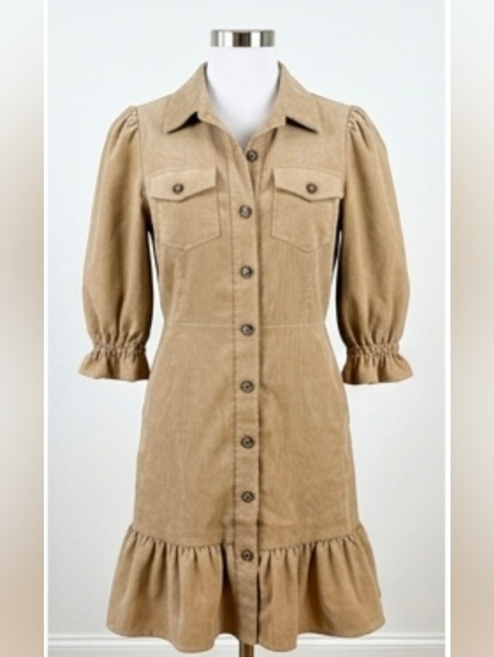 Umgee Taupe Corduroy Button-Front Dress Coat